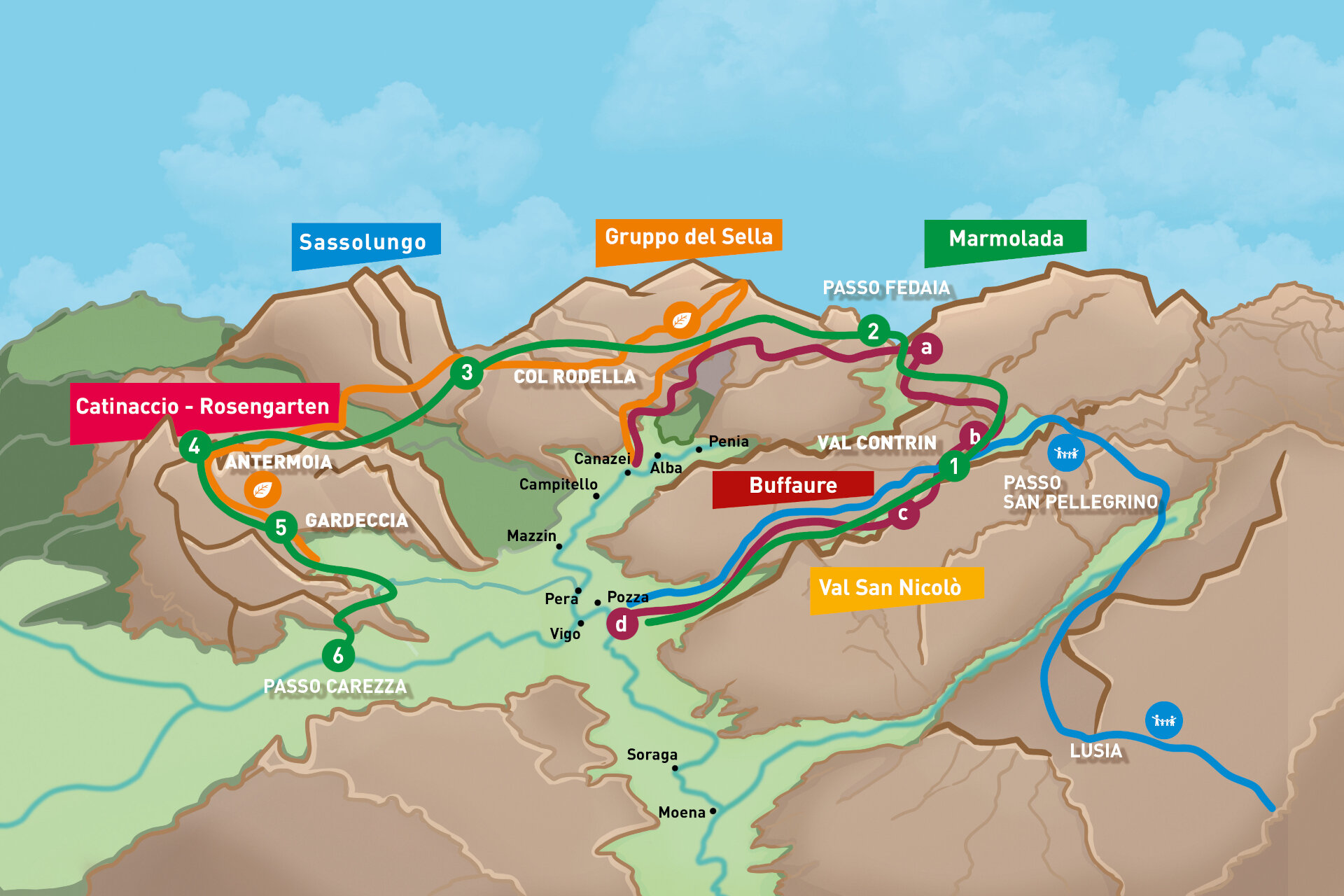 Mappa Trek-King | © Archivio Immagini ApT Val di Fassa Mappa Dolomiti Trek-King in Val di Fassa | © Archivio Immagini ApT Val di Fassa